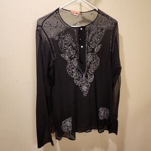Glam Black 100% Silk Light Weight tunic blouse size 38